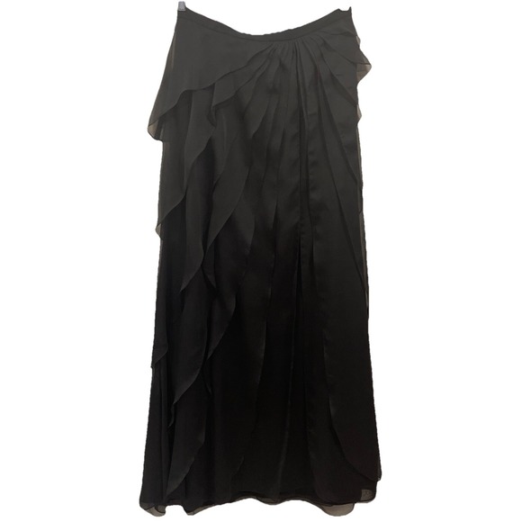 Adrianna Papell Black Layered Ruffle‎ Zip Back Maxi Skirt NWT Women's Size 10 - Picture 1 of 15